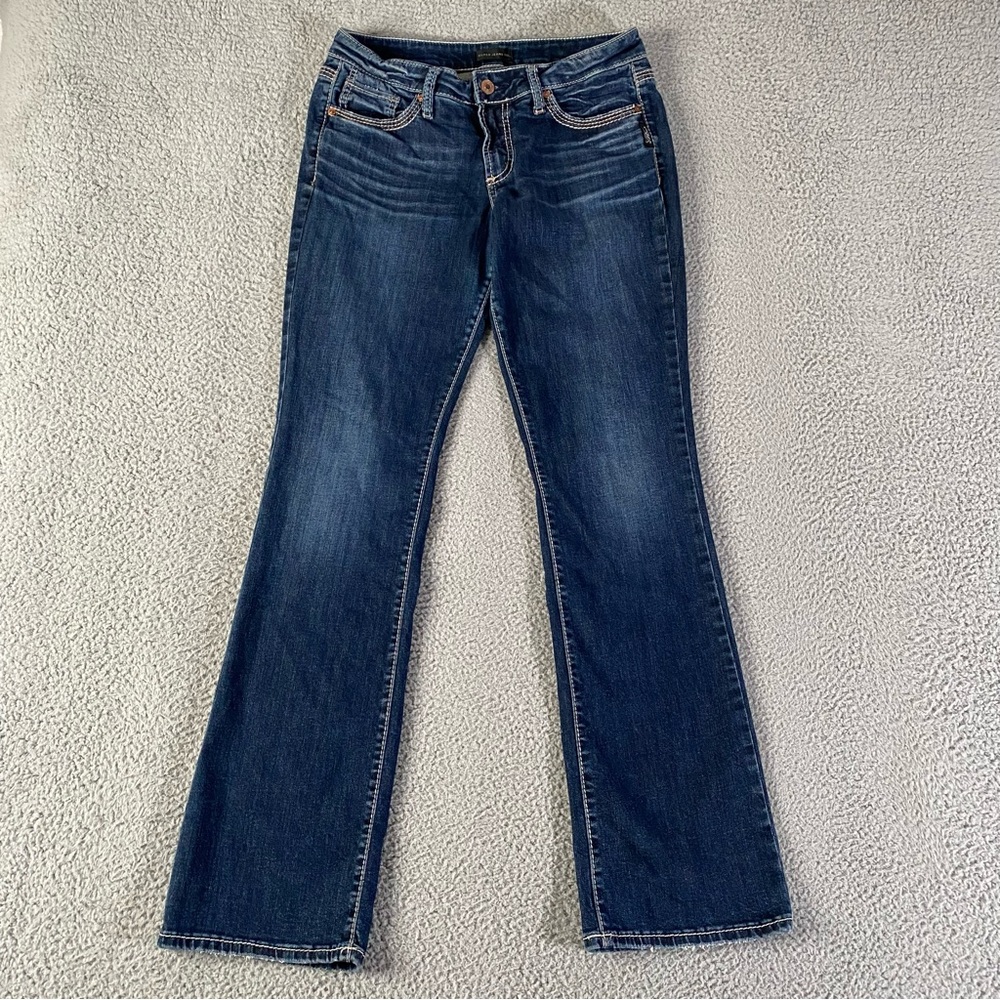 Silver Suki Slim Boot Jeans Womens 29x33 Blue Dark Thick Stitch Low Rise Western